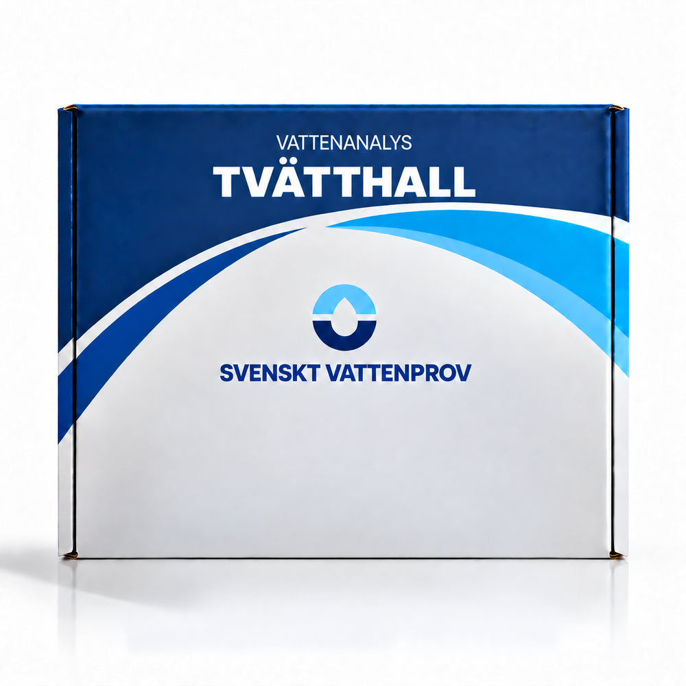 Provtagningskit för analys av avloppsvatten från tvätthall – kartong märkt TVÄTTHALL med provflaskor, kylklampar och returetikett