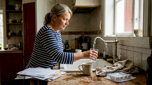 En villaägare kontrollerar kvaliteten på kranvattnet i sitt kök.