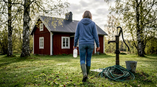 Woman collecting well water sample at home