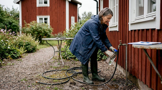Homeowner collects water sample at outdoor tap