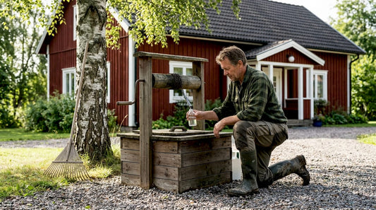 Man collecting water sample at Swedish well