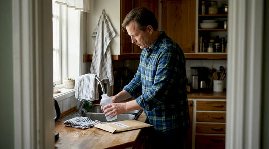 Vattenprov tas i ett kök på landet