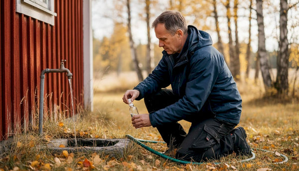 Homeowner collecting water sample at Swedish well