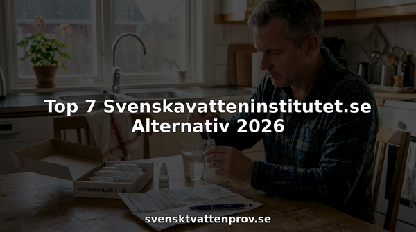 En man förbereder ett vattenprovningskit vid köksbordet.