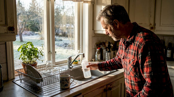 Homeowner collecting water sample in kitchen