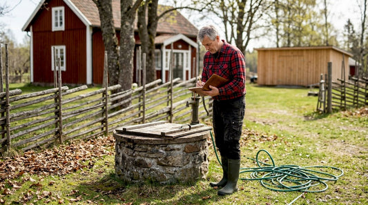 Swedish well owner checks landscape beside well