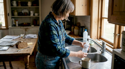 Homeowner collects well water for testing