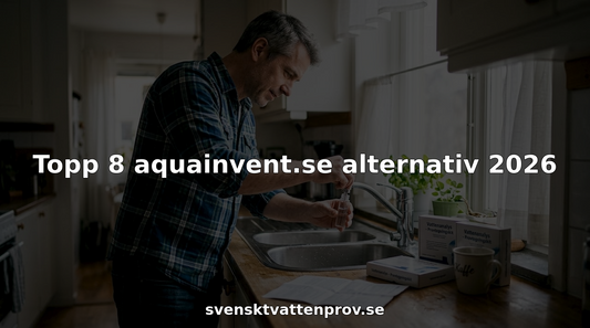 En villaägare tar ett vattenprov vid diskbänken i köket.