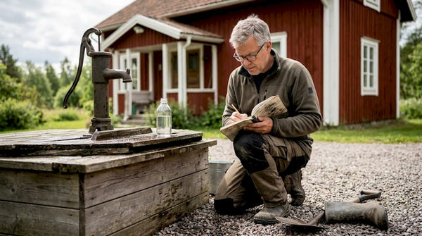 Homeowner testing water at private well