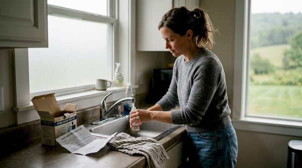 Woman testing water at kitchen sink
