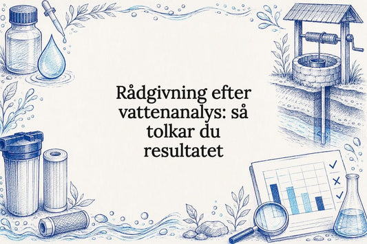 Dekorativ framsida med vattenanalys och brunnsritning