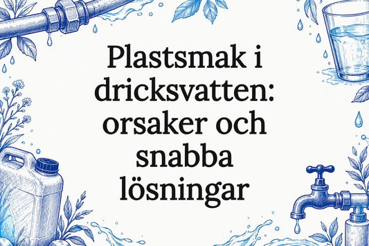 Dekorativ titelbild med vattenrör och plastbehållare