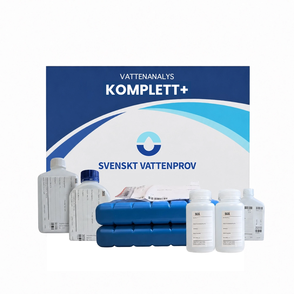 Vattenanalys Komplett+ provkit med provflaskor, kylklampar och förpackning - Svenskt Vattenprov