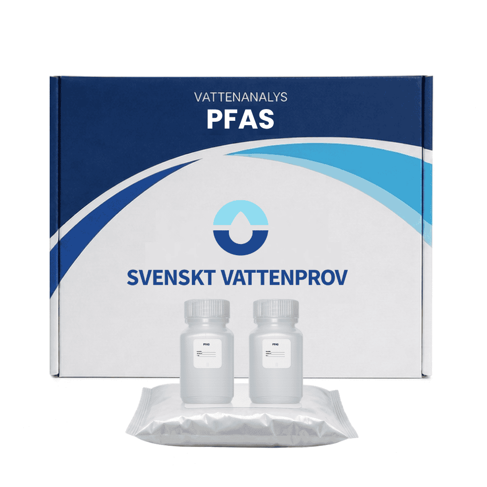Vattenanalys PFAS – provkit med provflaskor och förpackning för ackrediterad vattenanalys av brunnsvatten från Svenskt Vattenprov